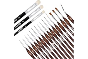 Himmlfel Pennelli Miniature,16 Pennello Dettagli Fine + 3 Drybrush Pennello Modellismo per Acrilico Acquerelli, Dry Brush Pennelli per Miniatura, Warhammer 40K, Citadel, Game Workshop