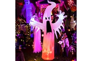 ‎SOLPEX Solpex Halloween Deko aufblasbar Geist Dekoration, 240cm/ 8FT selbstaufblasend mit LEDs mit Flammeneffekt, gruselig Geist Ballon für Halloween, Party, Garten, Rasen, Hof Dekoration (weiß)