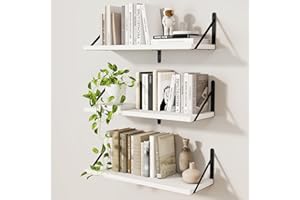 Feihorrm Wall Shelf, Floating Book Shelves with Brackets, 60 cm White Shelves Set of 3, Particle Board Wooden Shelf for Kitchen, Bathroom, Bedroom, Living Room(White, 60 x 20 cm)