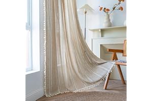 Sutuo Home Boho Curtain for Bedroom Living Room 84 Inches Length, Light Filtering French Country Farmhouse Vintage Chic Tassels Hollow Window Treatment Bohemian Drape, 1 Panel 52" W x 84" L Natural