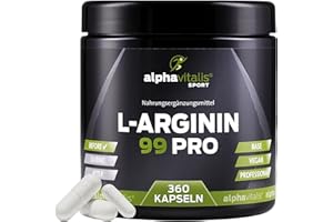 ‎ALPHAVITALIS L-Arginin Base Kapseln optimal dosiert vegan - 360 Stk. - hochwertiges pflanzliches Arginin mit 99% Aminosäure - beste Rohstoffqualität - Dosierung wie 4500 HCL