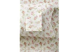 Laura Ashley Home - Podwójne prześcieradła, zestaw pościeli bawełnianej flanelowej, szczotkowana dla dodatkowej miękkości i komfortu (Audrey, Twin), różowy/kremowy