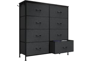 MYHMCT Chest of Drawers, 8 Fabric Drawers, Bedroom Storage, Storage Organizer Unit for Bedroom Living Room Hallway, Dresser, Easy Pull Fabric Bins, Wooden Top and Metal Frame (Black Grey)