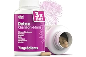NUTRIBRAIN Chardon-Marie 3X ACTION DETOX avec curcuma, pissenlit, artichaut, prêle, choline et desmodium | 155 gélules | Détoxification et Purifiant pour le soutien hépatique, diurétique et digestif