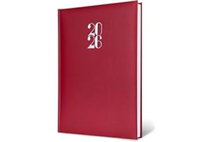 Agenda Giornaliera 2026 A5 15x21 cm - 1 giorno per pagina (sabato e domenica insieme) - 320 pagine - Copertina rigida imbottita similpelle - Rilegatura filo - Made in Italy - TEKSHOPPING (ROSSA)