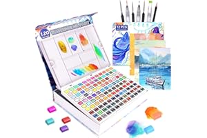 Aquarelle Peinture,Lyuvie 120 Couleurs Les Palette Aquarelle Dans Une Boîte, Aquarelle Métallique Fluorescentes et Macarons,Peinture Aquarelle Enfants Adulte Débutants et Artistes
