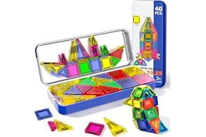 Magnetiska block för barnkonstruktion magnetiska plattor ultimata för resor: 40 stycken mini magnetiska för barn 4-8 år! Tyst bilspel + reseaktiviteter i metalllåda delar