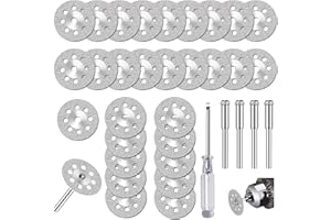 KISPATTI 30 sztuk diamentowych tarcz do cięcia, 22 mm, mini tarcze diamentowe z 5 sztukami trzpienia 3 mm, narzędzia obrotowe, akcesoria do kamienia, drewna, szkła, płytek