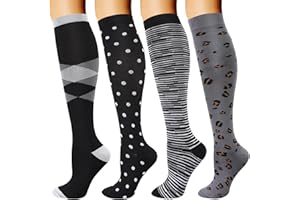 DRESHOW 4 Paires Chaussettes de Compression pour Femmes & Hommes Circulation pour Athlétisme,Course,Cyclisme,Voyage