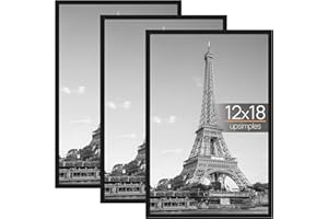 upsimples 3 Pack 12x18 Picture Frame, Black Picture Frame for Photo Gallery - Slide-In Strips, Horizontal or Vertical Wall Mounting