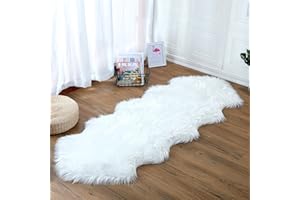 DAOXU Pelliccia Sintetica Tappeto Vello di Pecora,Pelliccia Sintetica Super Soffice Longhair Tappeto Peloso di Imitazione,Usato per Camera da Letto Decorazione (60x160cm, Bianco)