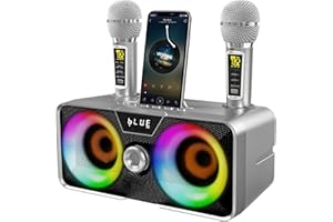 CUNSIEUN Karaoke Machine,with 2 Wireless Microphones,Microphone and Speaker Set with LED Disco Lights,Supports Bluetooth,TF Card,LINE,USB Flash Drive,Suitable for Family Parties.