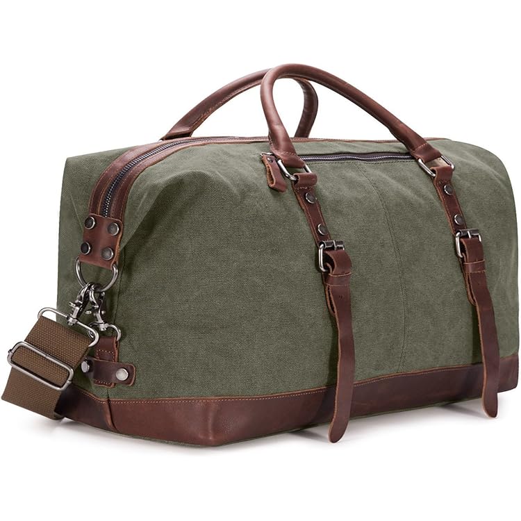 S-ZONE Reistas 52-55L vintage canvas Crazy Horse leer trim unisex handbagage weekendtas sporttas voor reizen weekend vakantie, zwart, Large