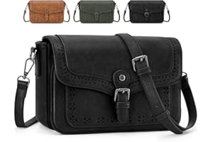 RAINSMORE Crossbody Bags for Women Openwork Ladies Cross Body Handbag Shoulder Bag Satchel Bag Vintage Casual Bag PU Leather for Daily Shopping Work