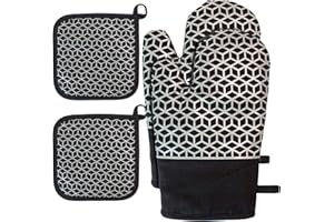 HUMBGO Guantes para Horno Manoplas Silicona - 4 Juego Resistentes Antideslizantes de Calor para Hornear Cocinar Barbacoa Microondas Parrilla Negro