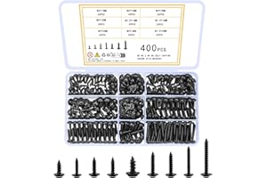 woshilaoDS 400 Pcs Self Tapping Screws Metal, M3 M3.5 M4 M5 Black Screws Washer Head Screws, Pan Head Cross Screws, Self Drilling Wood Assortment Kit, Machine Screws Fastener for Repairing