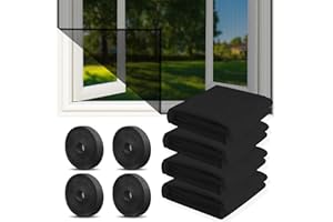 ZZRSYJ 4 Pcs Moustiquaire Fenetre, 150x130cm Moustiquaire pour fenêtre, Toile Moustiquaire Découpable avec 4 rouleaux de bandes autocollantes, Filet Écran Insecte (Noir)
