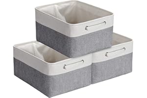 YIESEANG Faltbare Aufbewahrungsbox Stoff,Aufbewahrungskörbe Groß, Kleiderschrank Organizer,Boxen Aufbewahrung für Kleidung,Spielzeug,Kinderzimmer,Regal,Schrank (3 Stück,Grau/Weiß,40x30x20cm)