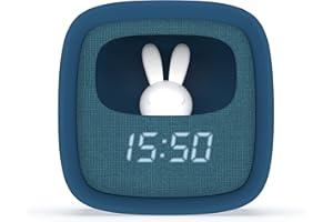 MOB – MOBILITY ON BOARD MOB - MOBILITY ON BOARD Budzik i lampka nocna dla dzieci Billy Clock - Wzór Królika - Przednia tkanina - Ramka z tworzywa sztucznego Soft Touch - programowanie daty, czasu i 3 alarmów (niebieski)