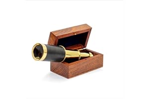 Telescopio in ottone realizzato a mano in miniatura con scatola in palissandro – Regali di navigazione pirata – Nagina International (ottone lucido, 6 pollici)