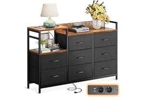 ODK Komoda z szufladami, 2 porty USB i 2 porty AC, wielofunkcyjna szafa z szufladami do sypialni i salonu – stabilna i trwała kredens, 132 x 30 x 88 cm, vintage i czarna