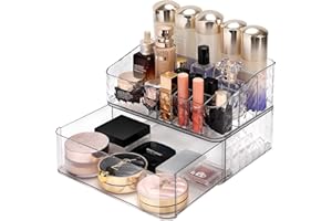 Otauoaea Make Up Organizer, Kosmetik Organizer Aufbewahrung mit Schublade und 11 Fächern, Cosmetic Skin Care Organizer Multifunktionale für Schlafzimmer, Badezimmer (Transparentes Weiß)