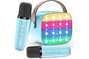 MICQUTR Machine Karaoké pour Enfants avec 2 Micros Sans Fil - Haut-parleur Portable Bluetooth, Changement de Voix, Lumières LED, Jouet Musical pour Filles et Garçons, Cadeau Parfait pour Anniversaires et Noël