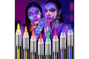 ThEast Glow in the Dark Face Paint, 8 Colors Neon UV Body Paint, Glow in the Dark Under UV Light Face Paint Pens, Tattoo Markers for Skin Washable