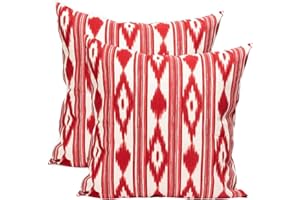 TRESMESTRES Fundas de Cojines para Sofá de Jardín, Salón y Terraza - Ikat Mediterráneo - Cubiertas de Cojines para Sofá Grandes y Pequeñas - Funda de Cojín 45x45 cm - Set de 2, Rojo