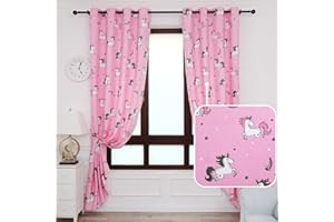 DALINA TEXTIL S.L Dalina Textil - Cortinas Infantiles Niño Translúcido Dos Paneles de 140x260cm- Cortinas Visillos Juveniles Animales para Habitación Sala de Estar un Panel Patrón de Unicornio Rosa