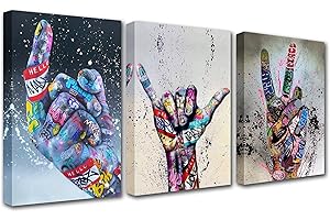 WALARKY Banksy Hand Street Graffiti Art Paintings Adam Hand of God Pop Pictures Classic Street Artwork Graffiti Wall Art 3 Piece Prints on Canvas Living Room Home Decor Framed Ready to Hang (42''Wx20''H)