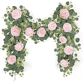 Artifolia 2 Pieces Rose Garland Artificial Flowers Decoration, 2 x 1.8 m | Eucalyptus Decorative Artificial Plants, Silk Rose
