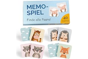 GLÜCKSWOLKE Memo - Spiel für Kinder ab 2 bis 6 Jahre, Montessori Spielzeug - fördert Konzentration + Merkfähigkeit, Lernspiele - Mit 7 Schwierigkeitsstufen, Kinderspielzeug - Neu (40 Karten)