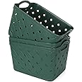 ASelected 3 Pack Plastic Woven Storage Basket With Handles, Large 31X22.5X21.5cm, Beautiful Fashionable, Skin Pattern Cross Woven, For Kitchen, Living Room, Office, Bathroom, Bedroom, (Green)
