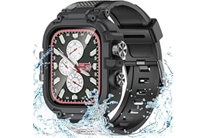 Goton IP68 Waterproof Rugged Band for Apple Watch 45mm 44mm with Case build-in Screen Protector for Men, Heavy Duty Bumper Cover Sport Strap Compatible with iWatch Series 9/8/7/6/5/4/SE