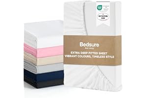 Bedsure Double Fitted Sheet Deep - Bed Sheets Extra Deep Pocket 16 inch (40 cm) made of Soft Brushed Microfiber for Double Bed, White, 135x190cm
