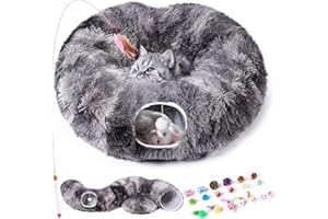 Odoland Katzentunnel große Katzenspielzeug mit Plüsch Katze Bett Katzentunnel mit Ball für Indoor Katzen, Multifunktionales Tunnel für Katzen - Dunkelgrau