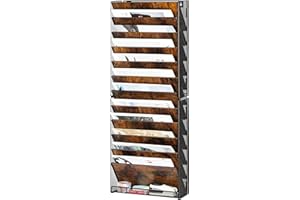 Solinxe Porte Document Mural 12 Étages en Bois - Organisateur Bureau A4 pour Papiers, Revues, Fichiers avec Rangement Intégré, Noir/Antique (Maison, École, Bureau)