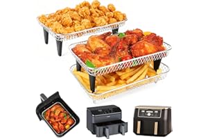 ‎BYKITCHEN BYKITCHEN Groß Airfryer Zubehör für Ninja Foodi Max Dual Zone [AF400EU] 9,5L & Cosori Heißluftfritteuse 2 Kammern 8.5L,Stapelbare Körbe, Airfryer Racks/Gitter,AF400eu Zubehör,304 überzogener Edelstahl