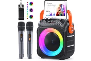 Ankuka Karaoké Adulte avec 2 Micro sans Fil Karaoke Enceinte Karaoke Bluetooth Portable avec Système Sono, Supporte TV/TWS/FM/AUX/USB/TF/REC pour Fête, Anniversaire, Maison(Orange)