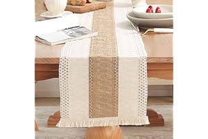 INHEMING Bieżnik na stół z frędzlami, beżowy bieżnik z bawełny, styl boho, elegancki obrus z siateczki, styl dworkowy, dekoracja stołu na stół, wesele, 30 x 120 cm