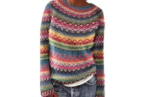 YEBIRAL Norweger Pullover Damen Original Weihnachten Pullover Winter Kaschmir Pullis Langarm Oberteile Elegant Rundhals Casual Warm Winterpullover Strickpullover Jumpers