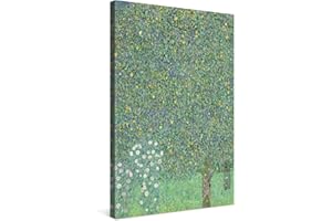 PICANOVA – Gustav Klimt Rosebushes Under the Trees 40x60cm – Premium Canvas Art Print – Canvas Print Wall Art Decor Picture Stretched on Wooden Frame as Gallery Artwork
