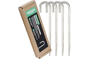 Satargo Galvanized Steel Heavy Duty Tent Pegs for Hard Ground - 12" Metal Rebar Pegs for Tent Trampoline Gazebo - 10mm Thick Metal J Ground Stakes Anchors Pegs with Silicone End Caps (4)