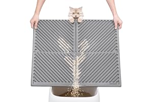 Conlun Cat Litter Mat,Arched Crossbar Design Litter Tray Mat for Trapping Litter,Single Layer Easy-to-Clean Litter Mats, Waterproof, Soft on Paws,Ideal for Mess-Free Homes(Grey,76x61cm)