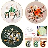 Embroidery Starter Kit, Jecanori 3 Pack Cross Stitch Kit with Floral or Plant Pattern and Instructions, Full Range of Embroid