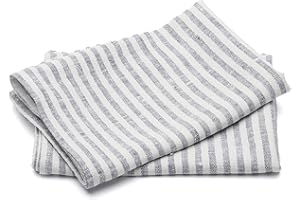 LinenMe Set mit 2 Geschirrtuch Leinen 100%, 46x65 cm Brittany - Leinentuch mit Aufhänger - Geschirrtücher & Küchentücher in Indigo gestreift, Hergestellt in Litauen