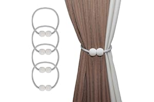 ISIYINER Magnetic Curtain Tiebacks Small Pearl Ball Curtain Holder Buckle Clips Rope Holdbacks Pretty and Fashion Decorative Curtain Tiebacks for Home, Office, Hotel Window, 4 Pieces (Gray)