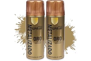 Etrexonline Pintura Spray Multicolor Profesional 400ml Adecuado Metal Madera y Plástico - Color Oro Metalizado (Paquete de 2)