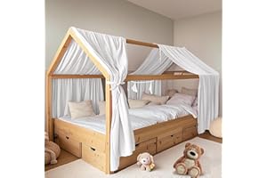 FloraVigo Lot de 2 ciels de lit cabane, faits à la main en mousseline 100 % coton, ciel en tissu pour décoration de lit cabane, pour filles et garçons, 132 x 320 cm, blanc